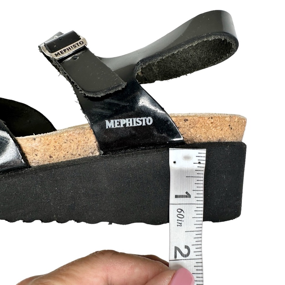 Mephisto Wedge Sandals Black Patent Leather Buckle Straps SZ 37 - Picture 7 of 11